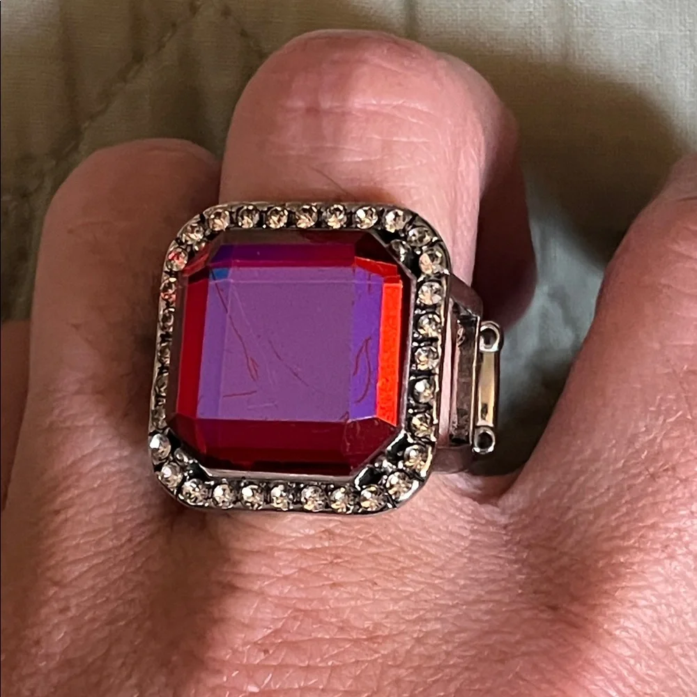 Statement Pink Square Crystal Ring with Clear Halo